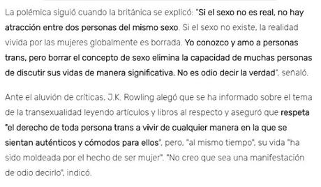 J.K. Rowling, autora de 'Harry Potter', acusada de transfobia por un comentario en redes sociales