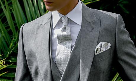 Chaqué de novio gris claro fil a fil de lana-seda