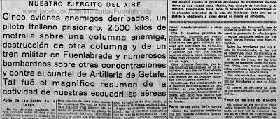 Bombardeos sobre el avance de los sublevados en Fuenlabrada