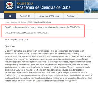 Artículo científico del presidente cubano sobre coronavirus y gobierno