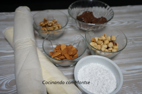Trenza de hojaldre con chocolate y frutos secos Trenza de hojaldre con chocolate y frutos secos