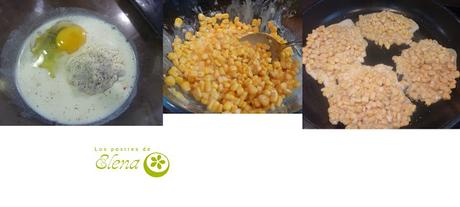 Buñuelos de maíz austrlianos con ensalada de aguacate y rúcula.