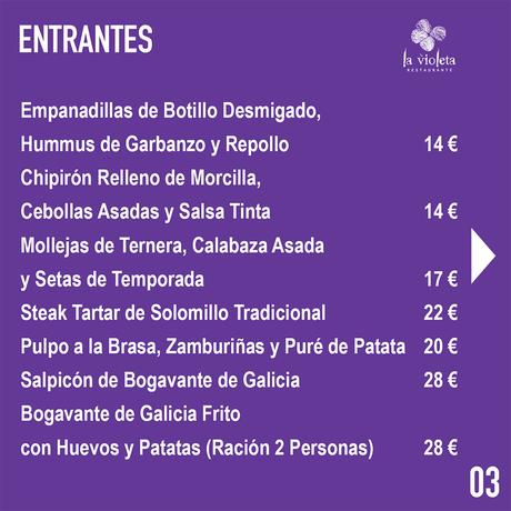 El Restaurante La Violeta estrena carta e inaugura servicio a domicilio a partir de este fin de semana El Restaurante La Violeta estrena carta e inaugura servicio a domicilio a partir de este fin de semana