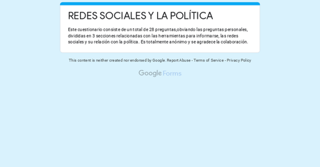 Cuestionario para trabajo de investigación sobre Política y Redes Sociales
