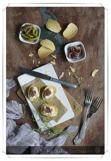 Canapé de Patatas con Queso y Anchoa