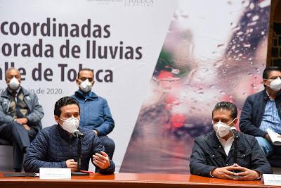 COORDINAN GOBIERNOS ESTATAL Y DE TOLUCA ACCIONES PARA DISMINUIR RIESGOS A LA POBLACIÓN DURANTE LA TEMPORADA DE LLUVIA