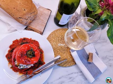 Pimientos rellenos de arroz y verduras
