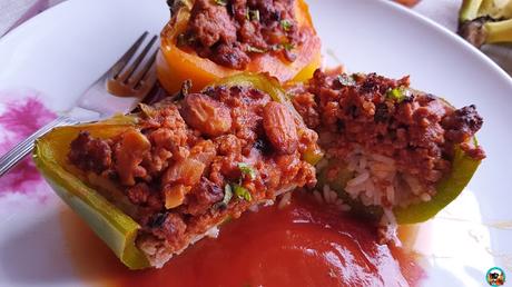 Pimientos rellenos de arroz y verduras Pimientos rellenos de arroz y verduras