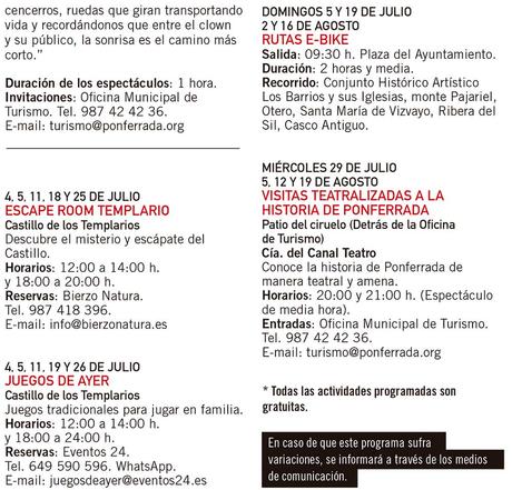 Actividades culturales Ponferrada Verano 2020. ‘Ponferrada te abraza’