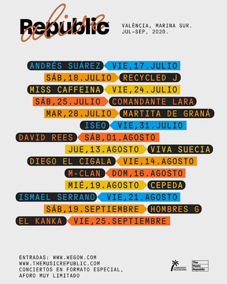 Valencia Republic Alive: M Clan, Viva Suecia, Hombres G, Cepeda, Iseo, Recycled J, Diego El Cigala...