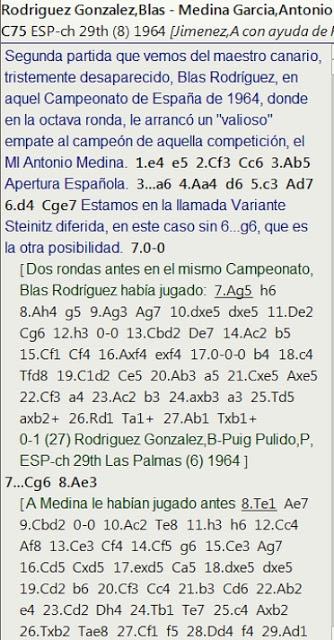 Las tablas de Blas Rodríguez ante el Campeón de España de 1964, el MI Antonio Medina