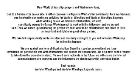 World of Warships retira todo apoyo a Arch Warhammer