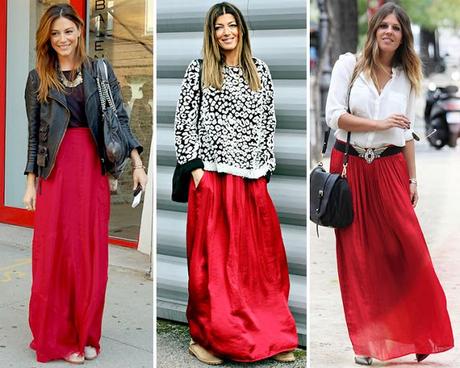 Outfit Falda Roja Larga