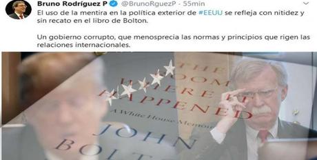 Asegura canciller cubano que libro de Bolton refleja uso de mentira por EE.UU. Foto: PL.