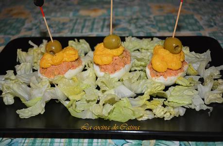 Huevos rellenos con mayonesa de zanahoria Huevos rellenos con mayonesa de zanahoria