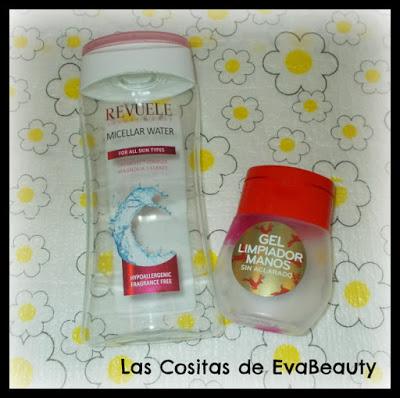 Agua micelar Revuele y Gel limpiador de manos deliplús terminados empties