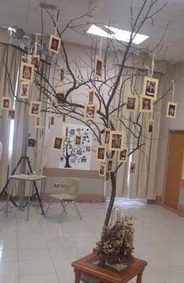 Árbol con fotografías colgantes