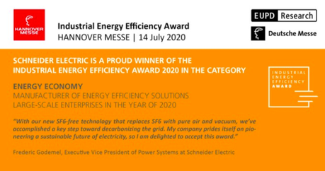 Schneider Electric gana el Industrial Energy Efficiency Award por su tecnología de aparamenta sin gas SF6