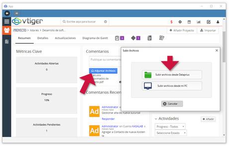 Adjuntar archivos a VTiger desde Dataprius