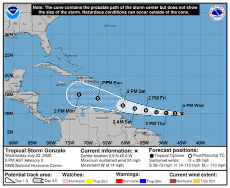 En boletín 5 pm, tormenta tropical sigue misma trayectoria.