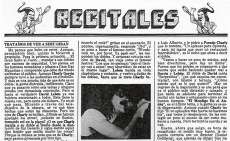 Cobertura del show de Serú Girán en Obras, de la revista Expreso Imaginario.