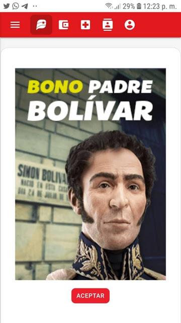 #Venezuela: Comenzó entrega del #Bono Padre Bolívar a través de Plataforma #Patria (@CarnetDLaPatria) (MONTO)