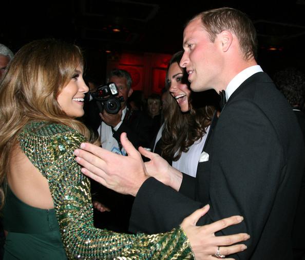 Prince William, Duke of Cambridge (R) and Jennifer Lopez attend the BAFTA 