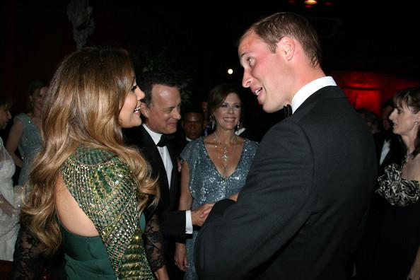 Prince William, Duke of Cambridge (R) and Jennifer Lopez attend the BAFTA 