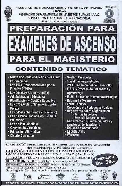 Módulos: Investigación - Acción, Proceso de Enseñanza Aprendizaje y Educación Productiva - Preparación para Exámenes de Ascenso para el Magisterio urbano y rural - La Paz, Bolivia 9 de Julio de 2011