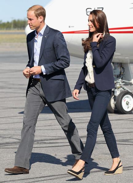 Kate Middleton Catherine, Duchess of Cambridge and Prince William, Duke of Cambridge board a Canadian Airforce jet to Slave Lake at Yellowknife Airport on July 6, 2011 in Yellowknife, Canada. The newly married Royal Couple are on the seventh day of their first joint overseas tour. The 12 day visit to North America is taking in some of the more remote areas of the country such as Prince Edward Island, Yellowknife and Calgary. The Royal couple started off their tour by joining millions of Canadians in taking part in Canada Day celebrations which mark Canada's 144th Birthday.