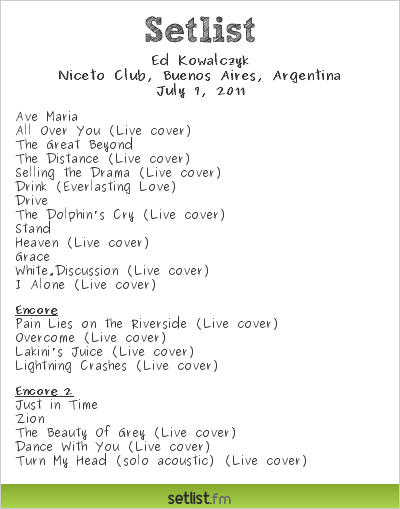 ED KOWALCZYK de LIVE en Niceto (7/7/2011) Ed Kowalczyk Setlist Niceto Club, Buenos Aires, Argentina 2011