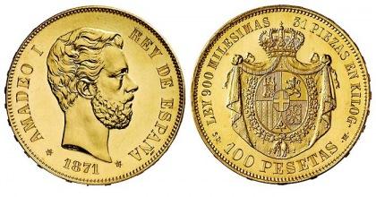 Monedas de Oro de Amadeo I: 25 y 100 Pesetas