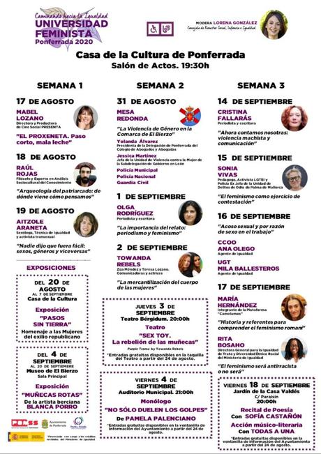 La Universidad feminista traerá a Ponferrada charlas, teatro o poesía durante los meses de agosto y septiembre La Universidad feminista traerá a Ponferrada charlas, teatro o poesía durante los meses de agosto y septiembre