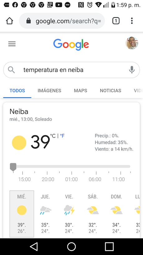 En 39 grados celsius temperatura en Neiba.