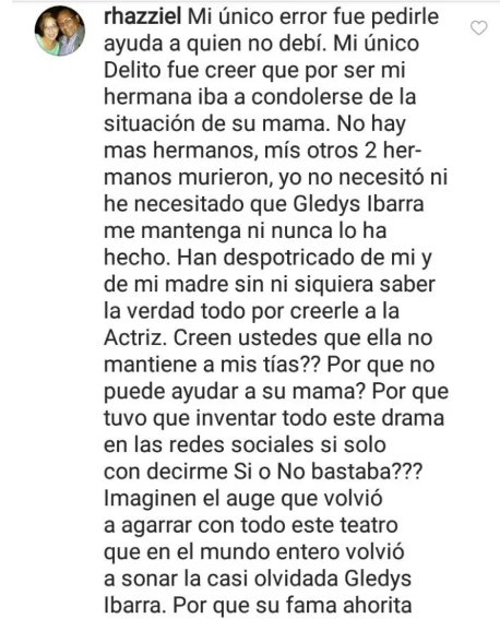 Hermano de Gledys Ibarra: “mi único error fue pedirle ayuda a quien no debí”