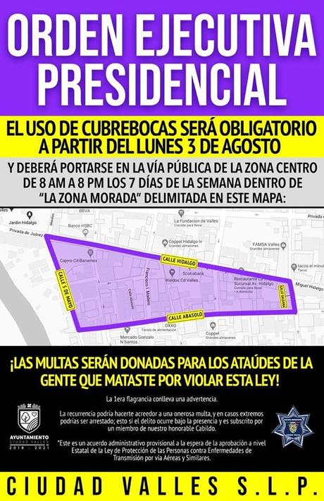 Multas en Ciudad Valles para quien no porte cubrebocas