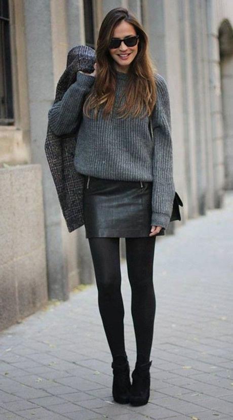 Falda Negra Corta Ajustada Outfit Con Falda De Cuero Invierno - Paperblog