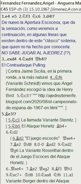 La partida de Angel Fernández contra Jaume Anguera, 3er clasificado en el Campeonato de España de 1967