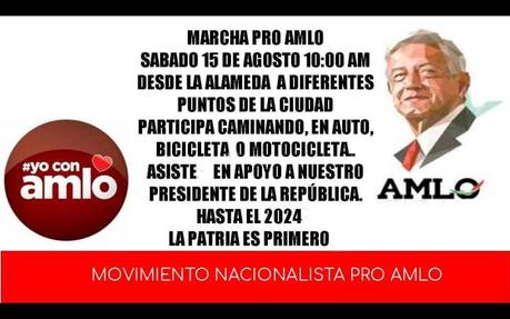 Convocan Marcha Pro-AMLO en SLP este 15 de agosto