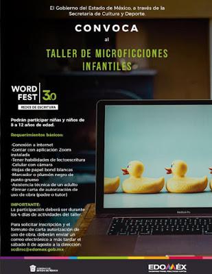 ORGANIZA WORD FEST 3.0 TALLER VIRTUAL DE MICROFICCIONES INFANTILES
