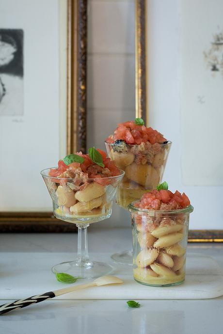 ENSALADA DE HABICHUELAS, ATÚN Y TOMATE EN VASITOS