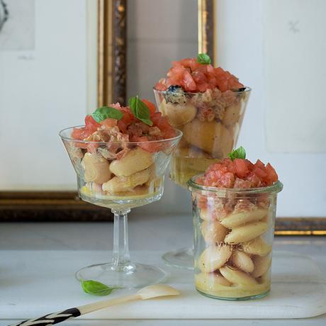 ENSALADA DE HABICHUELAS, ATÚN Y TOMATE EN VASITOS