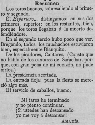 Tal día como hoy en 1893 se presentó en Santander el Espartero con toros de Ibarra