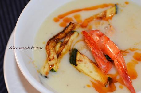 Vichyssoise con salteado de gambas