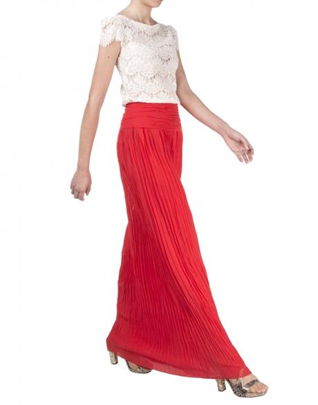 Falda Plisada Roja Larga