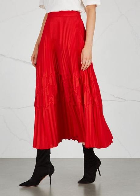 Falda Plisada Roja Larga