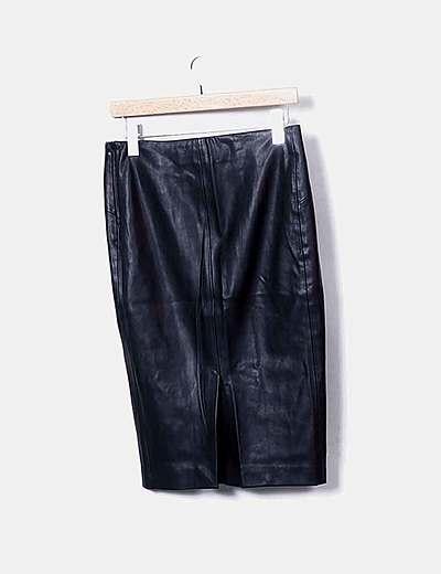Falda Negra Polipiel Zara
