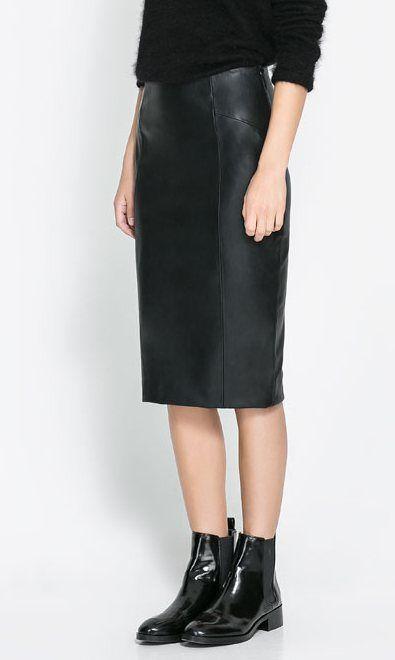 Falda Negra Polipiel Zara