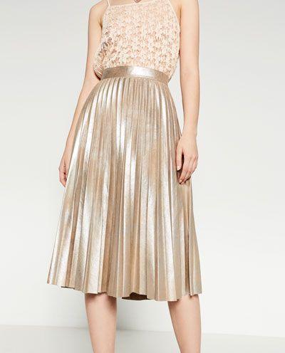 Falda Midi Plisada Metalizada