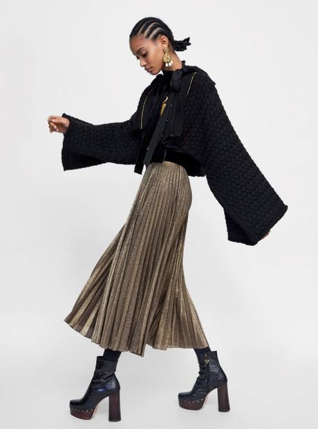 Falda Midi Plisada Metalizada